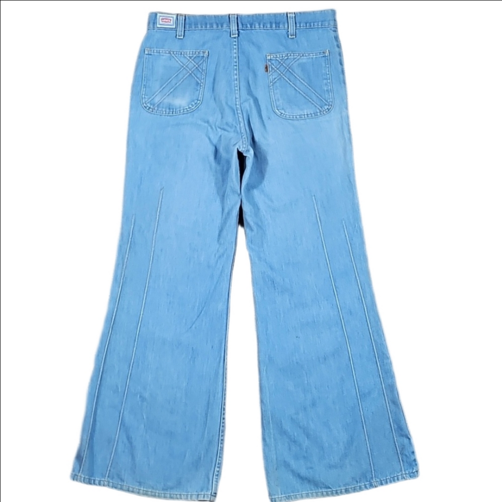 Vintage 70s Levi's Orange Tab Light Wash Stitch Detail Rare Bell Bottom Jeans